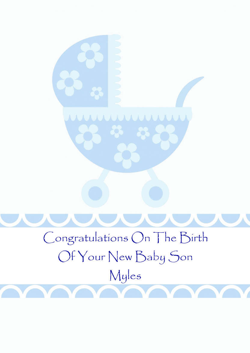 New Baby Boy Pram Card Front - card made with Crafty Bob's Card Creator