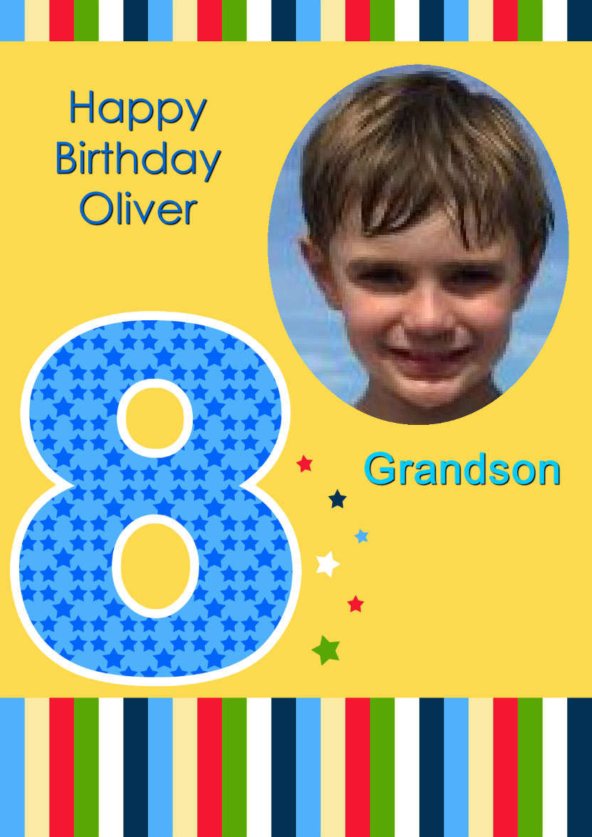 Age 8 Photo Card Boy - card made with Crafty Bob's Card Creator