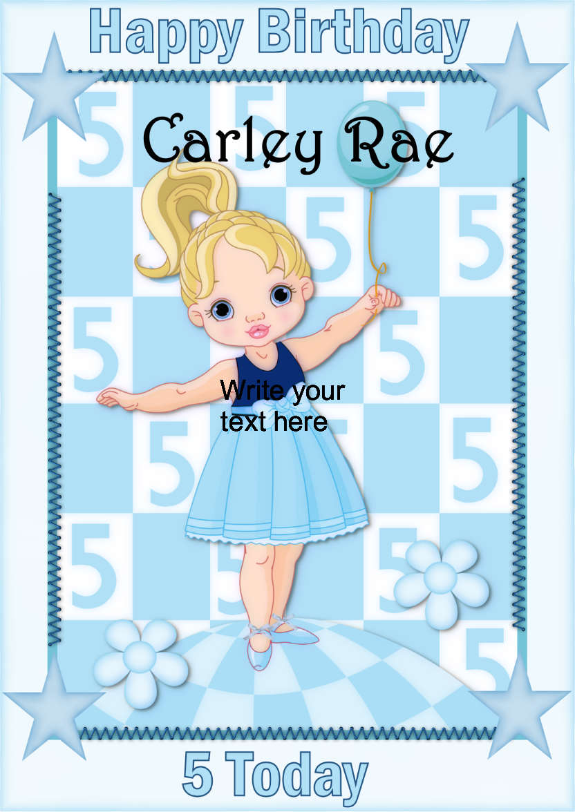 Happy 5th Birthday Girl in Blue - card made with Crafty Bob's Card Creator