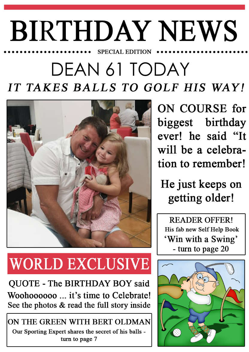 Golfing News Birthday Photo Upload Card - card made with Crafty Bob's Card Creator