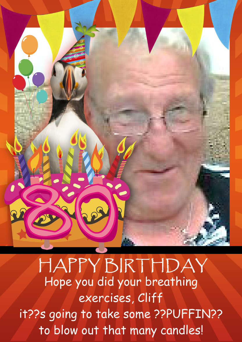 Humorous Fun Birthday Age Puffin Photo Card - card made with Crafty Bob's Card Creator
