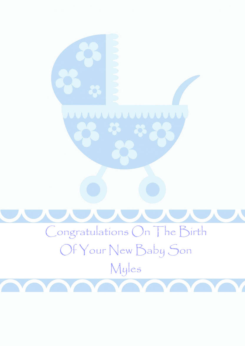 New Baby Boy Pram Card Front - card made with Crafty Bob's Card Creator