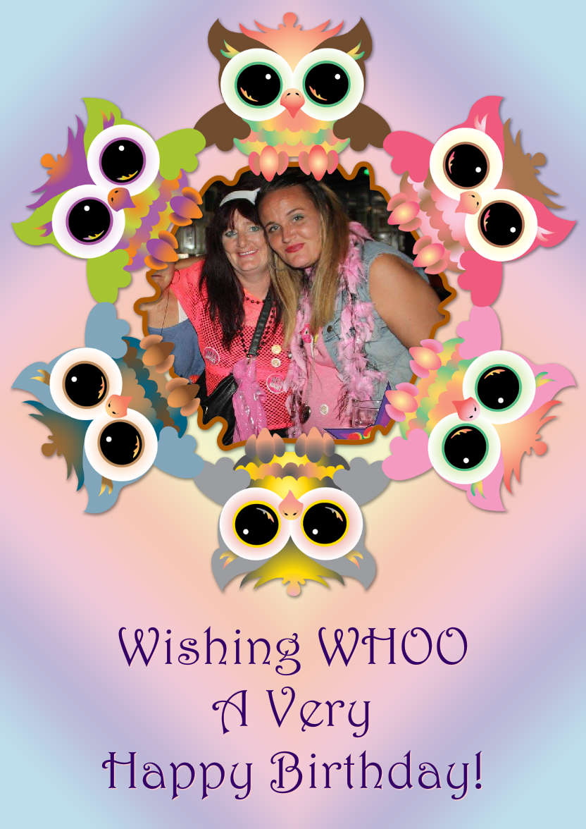 Cute Owl Frame Photo Card - card made with Crafty Bob's Card Creator