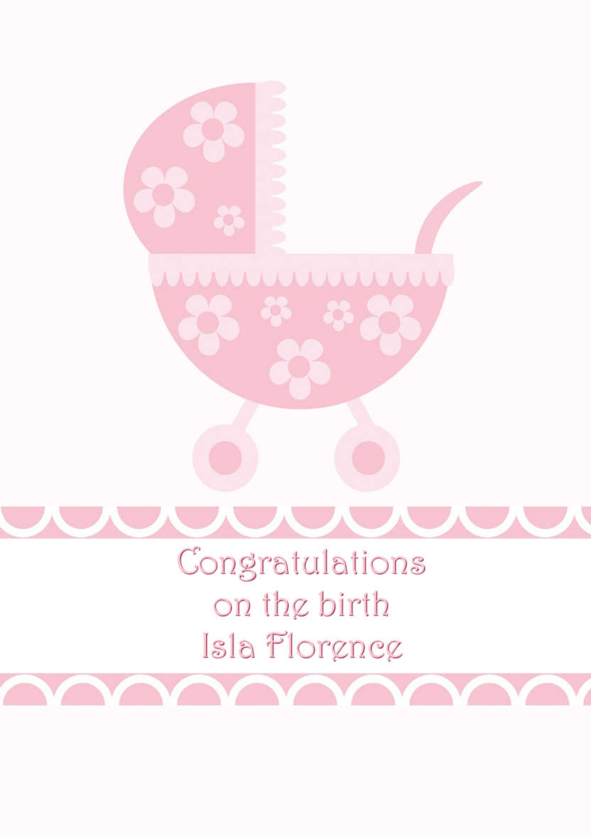 New Baby Girl Pram Card Front - card made with Crafty Bob's Card Creator