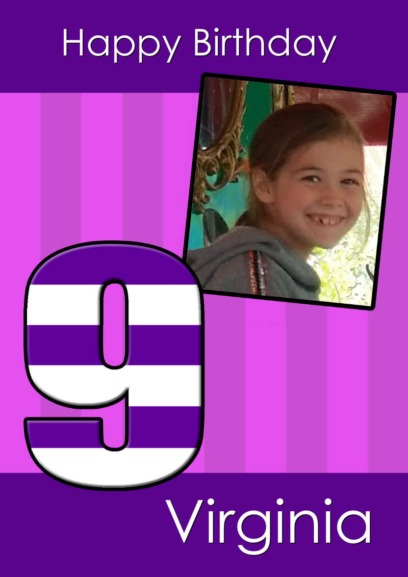 Age 9 Stripes Birthday Girl - card made with Crafty Bob's Card Creator