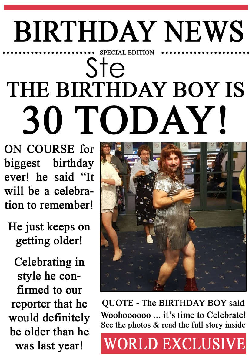 30 Today Birthday News Photo Upload Card - card made with Crafty Bob's Card Creator