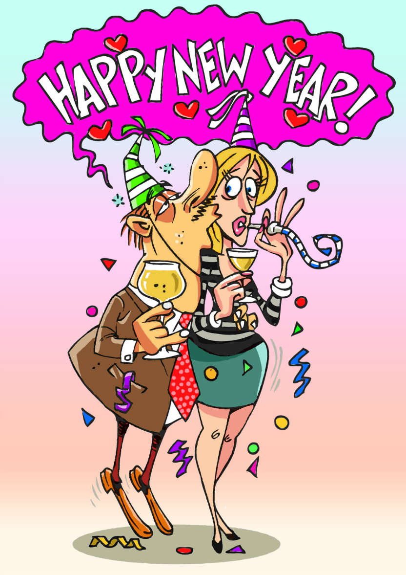 Drunk Couple New Year Card - card made with Crafty Bob's Card Creator