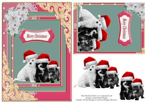 Three Santa Dogs Decoupage A5 Card