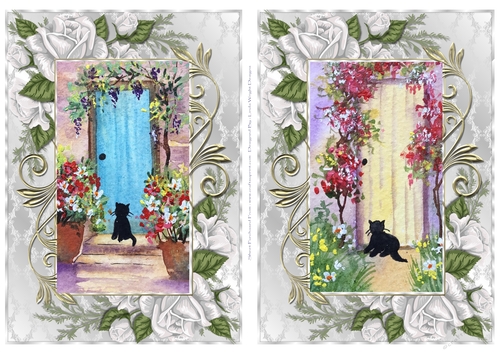 Cats At The Blue and Yellow Doors A5 Size Quick Cards
