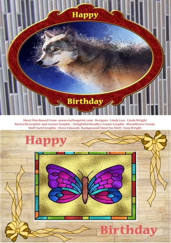 Wolf Swirl and Stained Glass Butterfly Birthday Cards