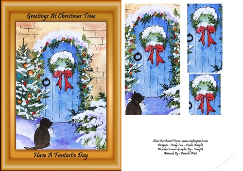 Cat At Door Greetings At Christmas Time