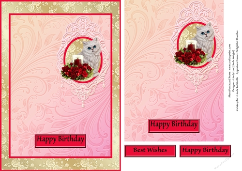 Grey Cat With Red Roses And Candle