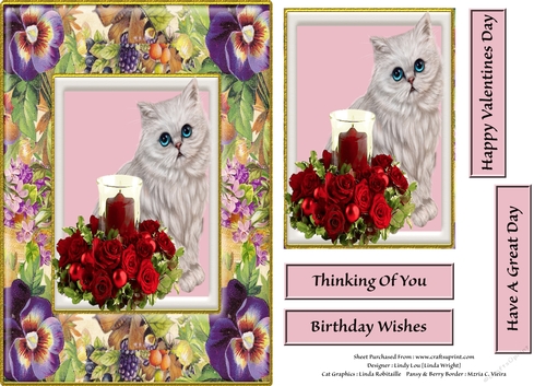 Blue Eyed Cat With Roses