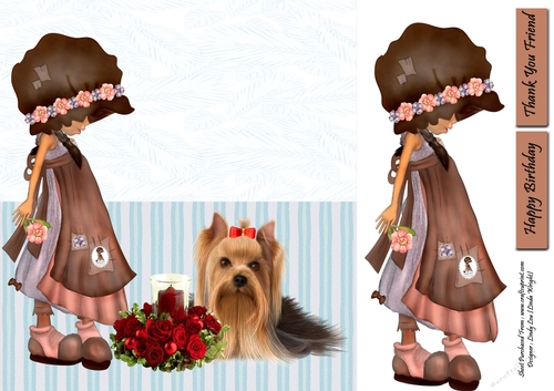 Sophie And Her Pet Dog With Roses 8 x 8