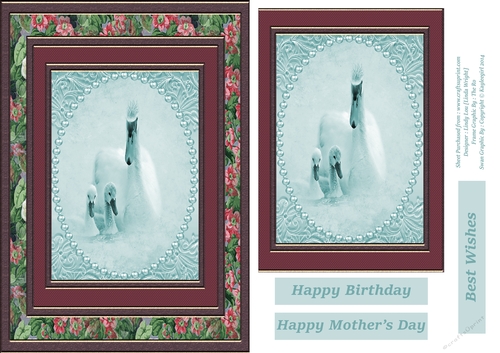 Swan Family In Pearl Border - Teal