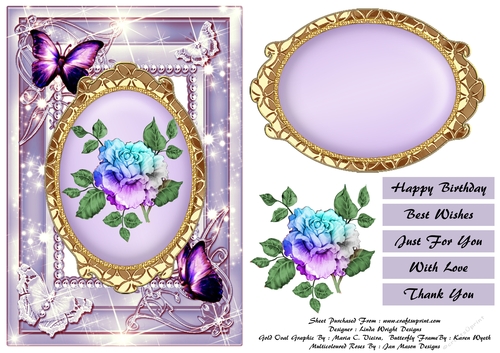 Multicoloured Rose Cameo and Butterflies A5