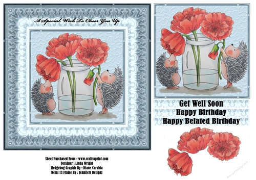 Delightful Hedgehogs and Poppies 7 x 7 Decoupage