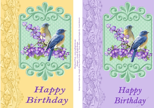Floral Birds A5 Birthday Yellow and Purple