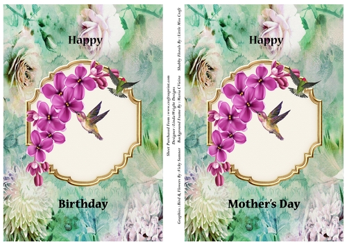 Humming Birds and Purple Flowers A5