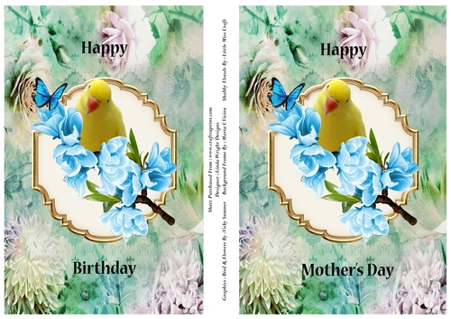 Yellow Canary and Blue Flowers A5