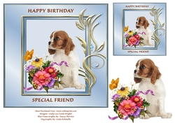 Spaniel and Flowers 7 x 7