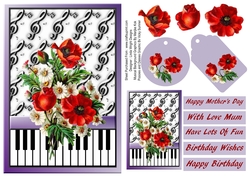 Poppies And Daisies On Musical Background A5 Card