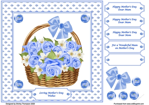 8 x 8 Blue rose basket quick card front