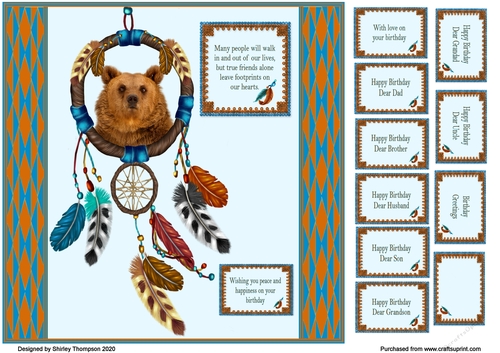 8 x 8 Bear dreamcatcher quick card front