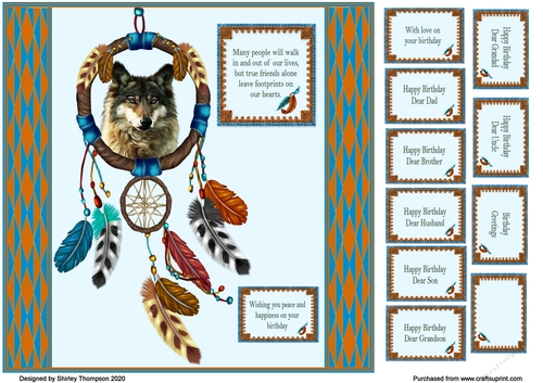 8 x 8 Wolf dreamcatcher quick card front