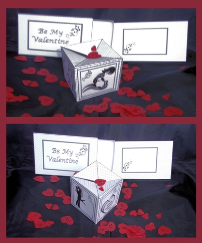 Monochrome pop-up box card with slide box and optional envelope