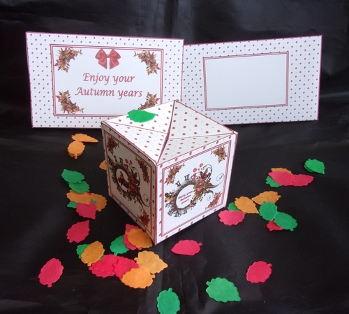 Autumn years retirement pop-up box with matching slide box and optional envelope