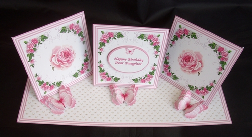 Pink roses triple easel card
