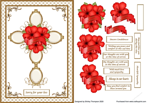 A5 red hibiscus sympathy step by step card front