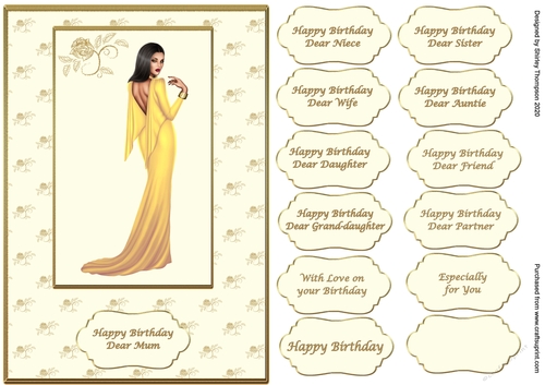 A5 elegant brunette lady quick card front
