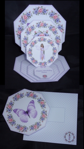 Fairy octagonal triple easel card with matching envelope