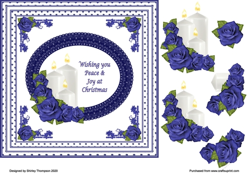 7.5 in square step by step Christmas candles and roses card front