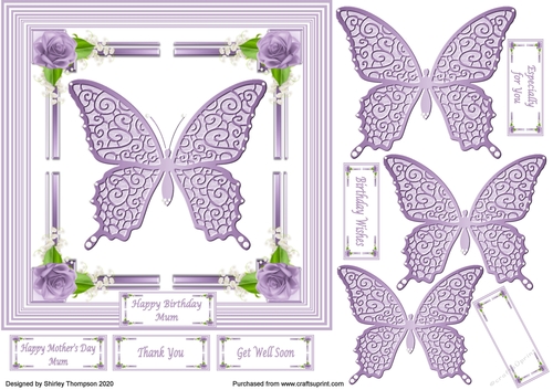 7 x 7 layered lilac butterfly card front