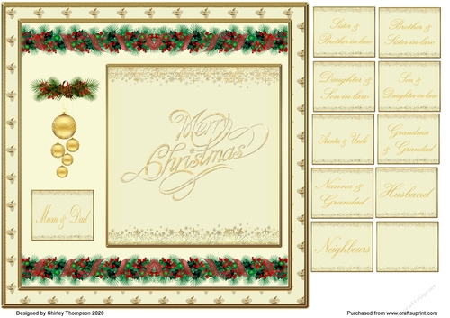 8 x 8 Pale green and gold Merry Christmas quick card front