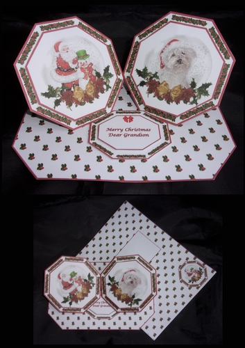 Santa octagonal double easel card with matching envelope