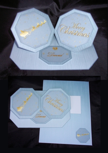 Blue linen octagonal double easel card with matching envelope