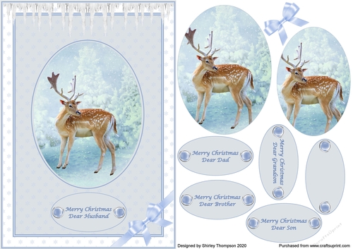 A5 blue snowy scene with stag step by step card front
