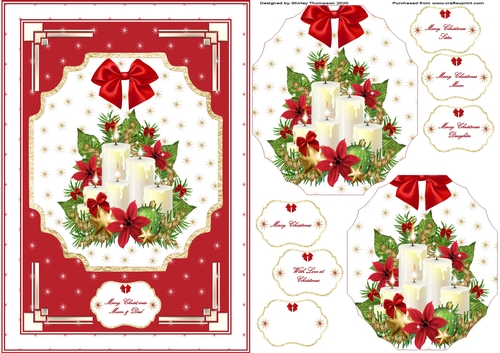 A5 red and white candle arrangement step by step card front