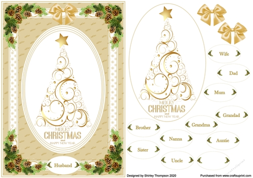 A5 gold Christmas tree step by step card front