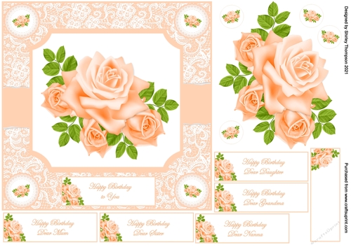 6 x 6 torn page peach roses quick card front