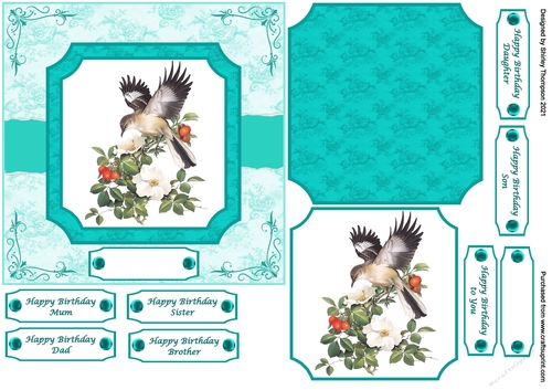 6 x 6 torn page bird step by step card front (teal)