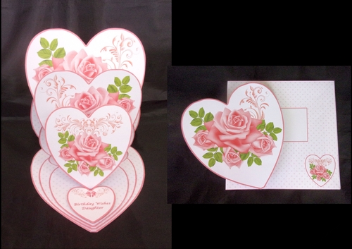 Coral roses triple heart easel card with matching envelope