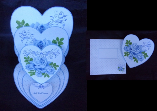 Blue roses triple heart easel card with matching envelope