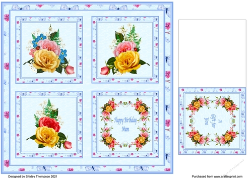 Floral 8 x 8 quick card front with matching gift tag