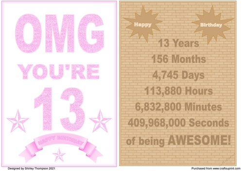 A5 quick card fronts for 13 year old