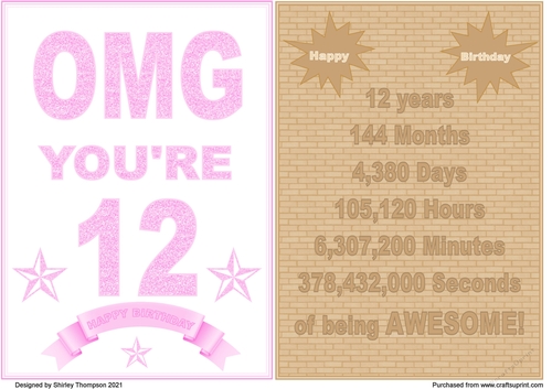 A5 quick card fronts for 12 year old